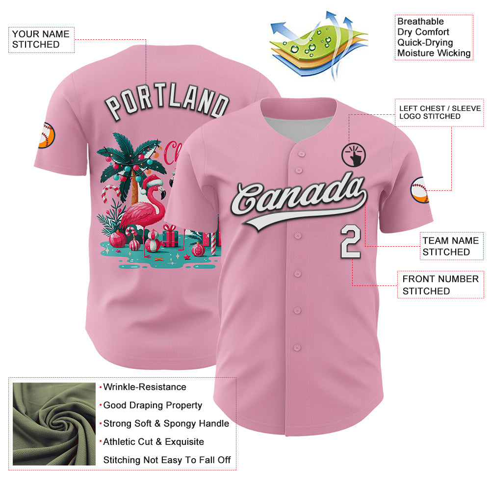 Custom Light Pink White-Black 3D Funny Christmas Authentic Baseball Jersey - Sky-Custom