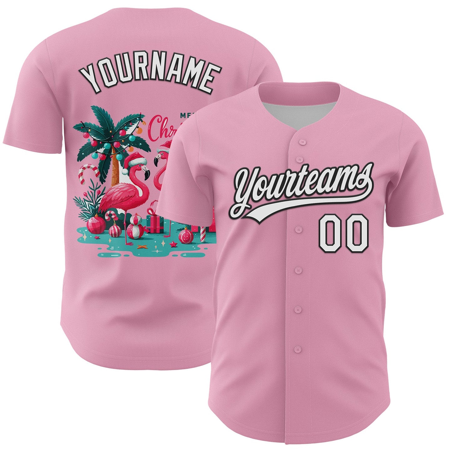 Custom Light Pink White-Black 3D Funny Christmas Authentic Baseball Jersey - Sky-Custom