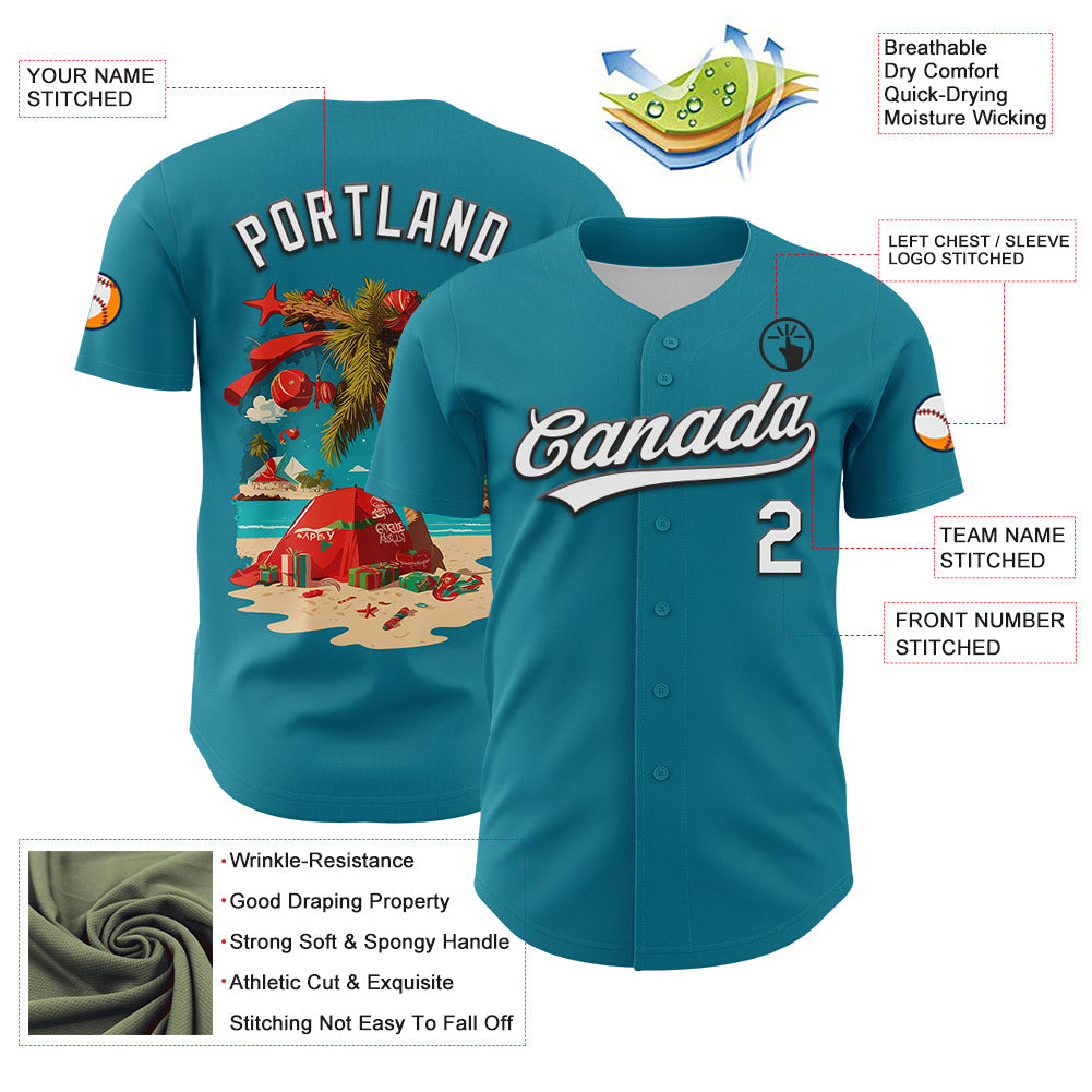 Custom Teal White-Black 3D Funny Christmas Authentic Baseball Jersey - Sky-Custom