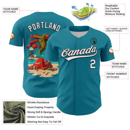 Custom Teal White-Black 3D Funny Christmas Authentic Baseball Jersey - Sky-Custom