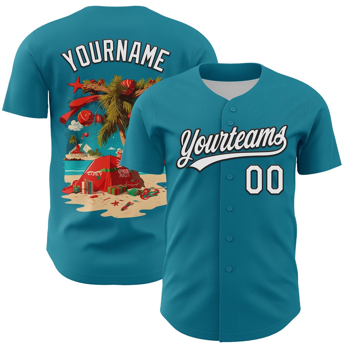 Custom Teal White-Black 3D Funny Christmas Authentic Baseball Jersey - Sky-Custom