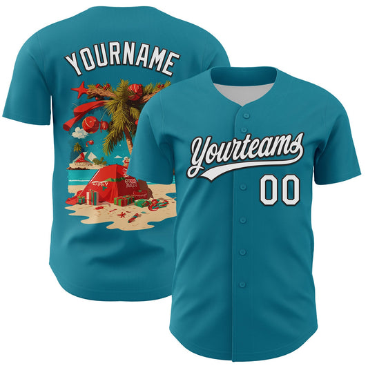 Custom Teal White-Black 3D Funny Christmas Authentic Baseball Jersey - Sky-Custom