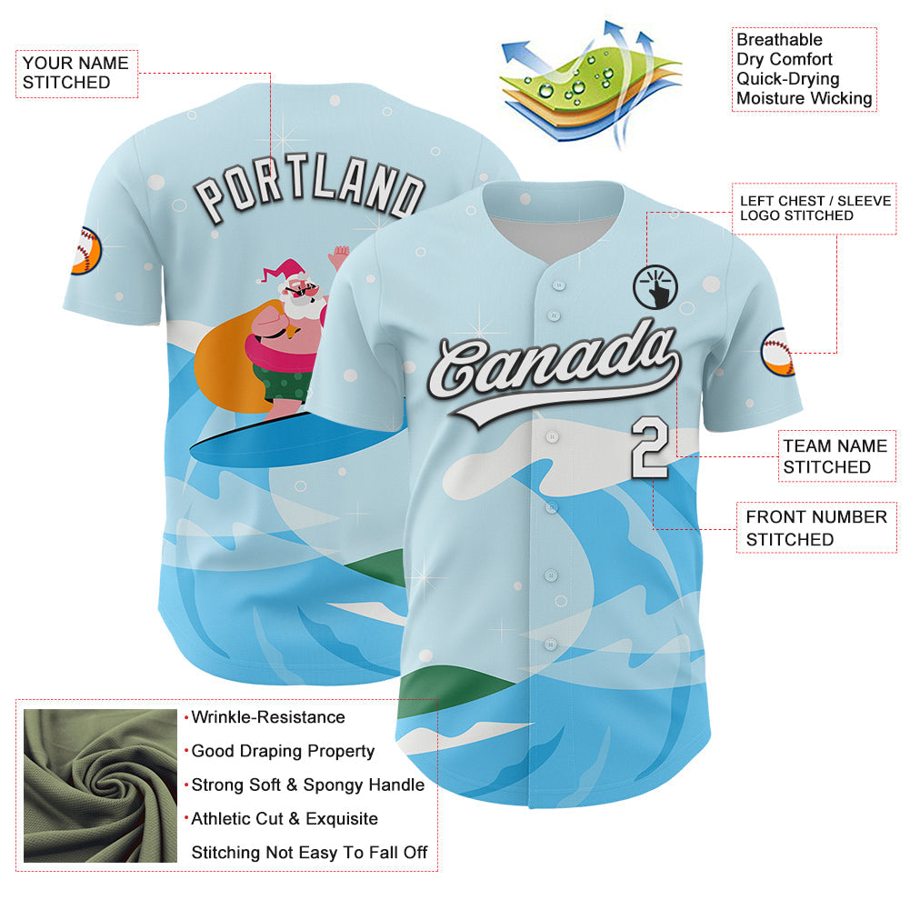 Custom Light Blue White-Black 3D Funny Christmas Authentic Baseball Jersey - Sky-Custom