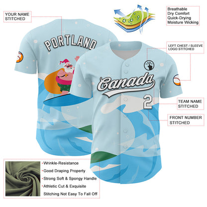 Custom Light Blue White-Black 3D Funny Christmas Authentic Baseball Jersey - Sky-Custom