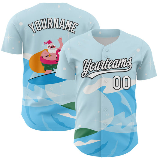 Custom Light Blue White-Black 3D Funny Christmas Authentic Baseball Jersey - Sky-Custom
