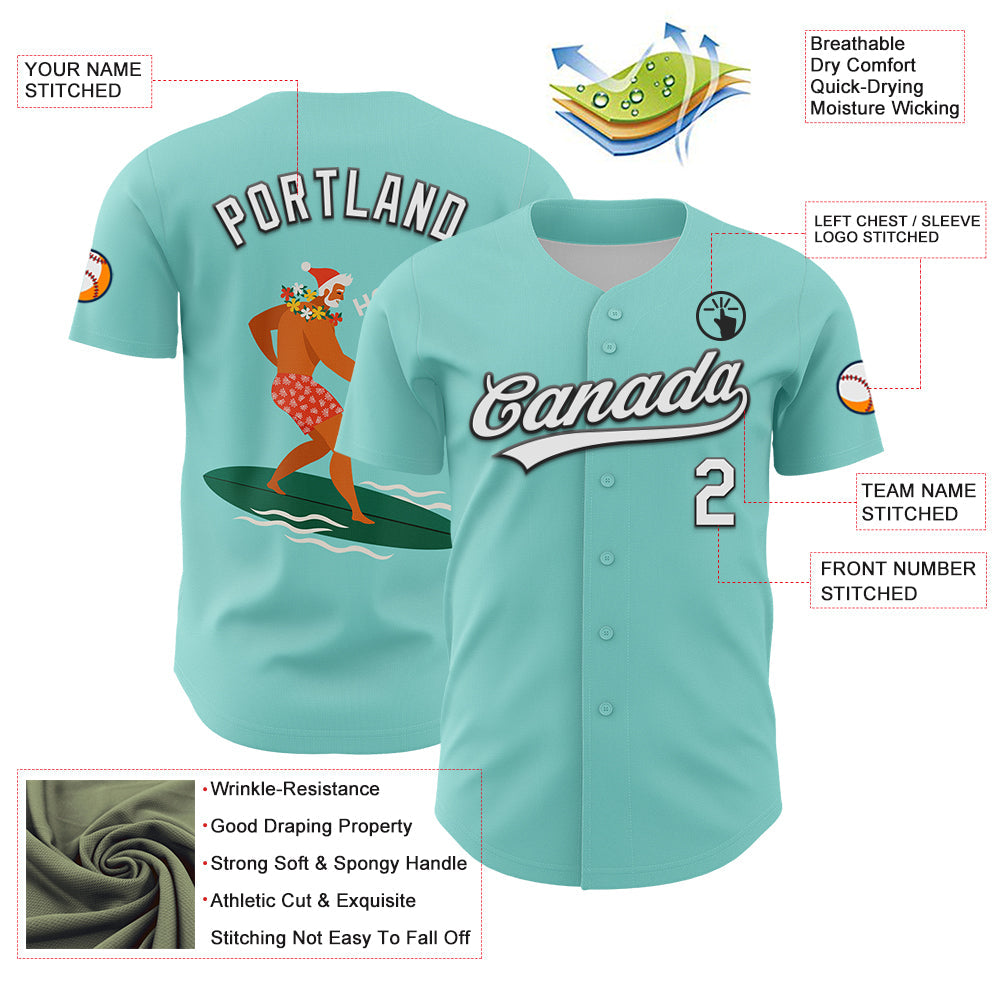 Custom Ice Blue White-Black 3D Funny Christmas Authentic Baseball Jersey - Sky-Custom