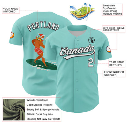 Custom Ice Blue White-Black 3D Funny Christmas Authentic Baseball Jersey - Sky-Custom