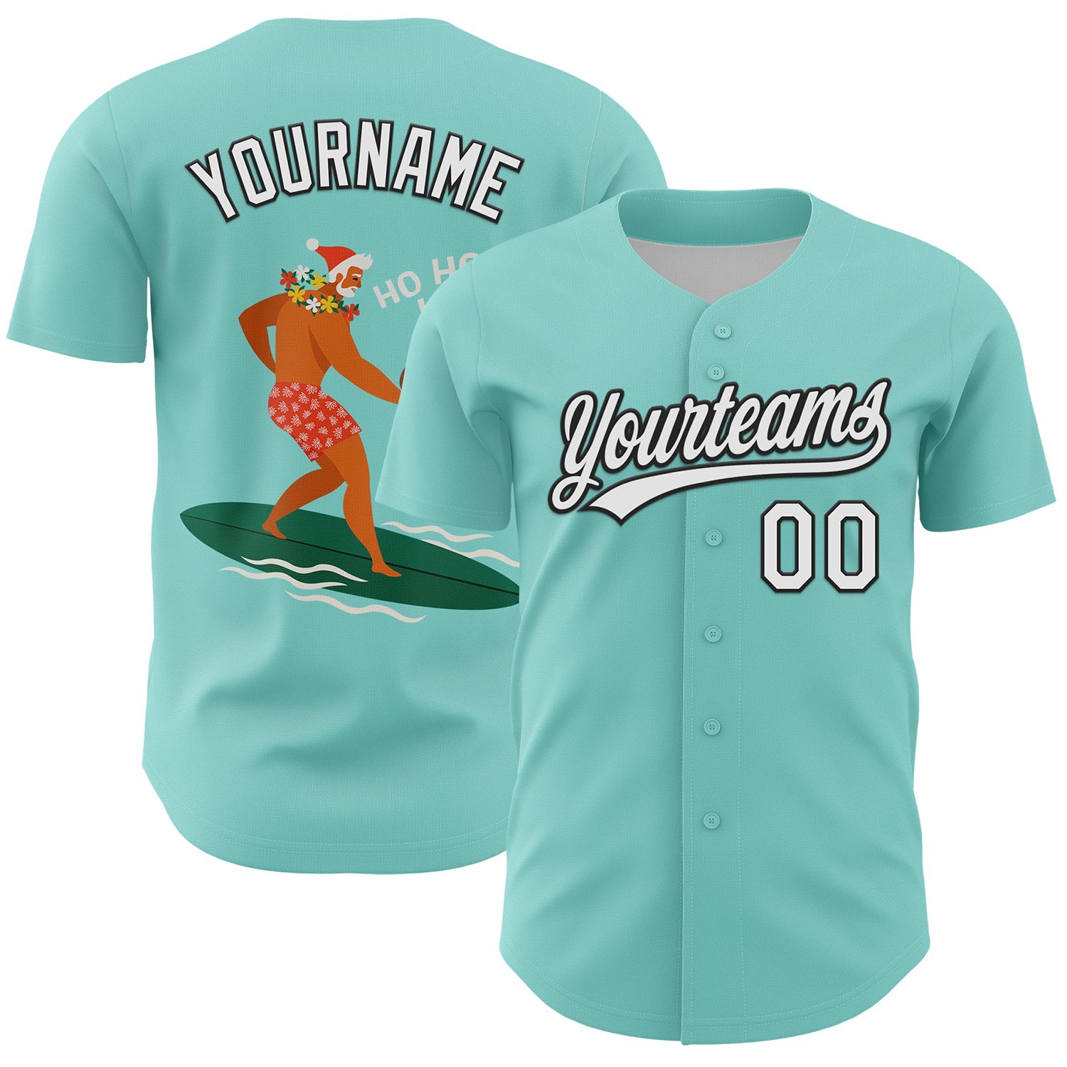Custom Ice Blue White-Black 3D Funny Christmas Authentic Baseball Jersey - Sky-Custom