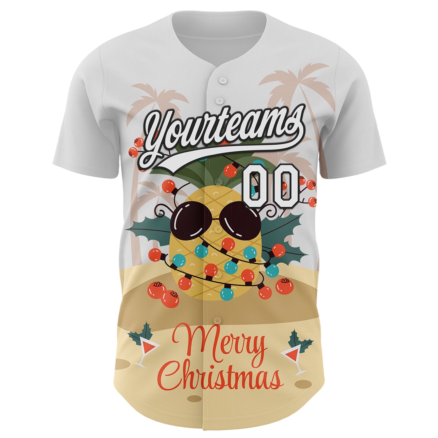 Custom White Black 3D Funny Christmas Authentic Baseball Jersey - Sky-Custom