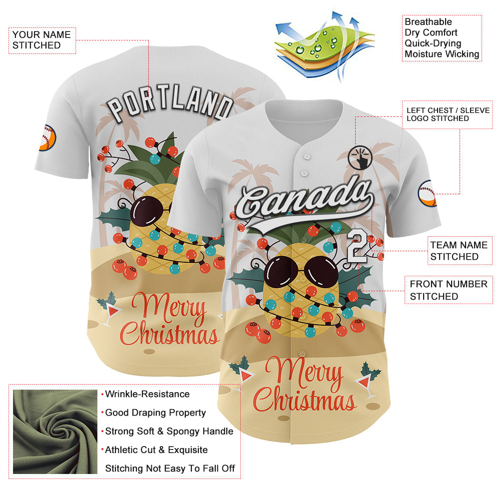 Custom White Black 3D Funny Christmas Authentic Baseball Jersey - Sky-Custom