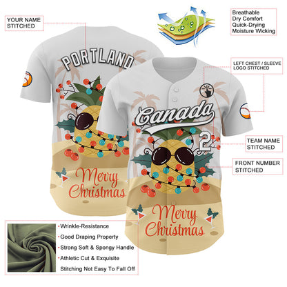 Custom White Black 3D Funny Christmas Authentic Baseball Jersey - Sky-Custom