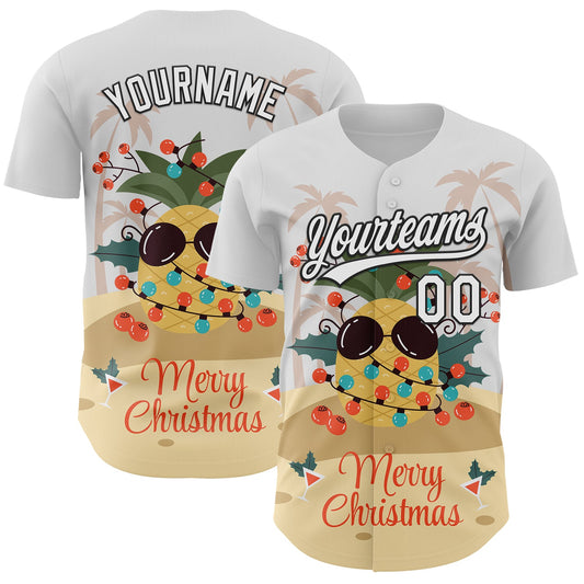 Custom White Black 3D Funny Christmas Authentic Baseball Jersey - Sky-Custom