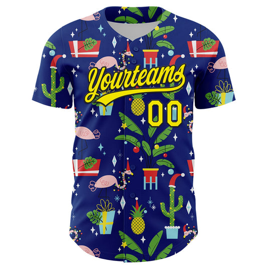 Custom Royal Light Yellow-Black 3D Funny Christmas Authentic Baseball Jersey - Sky-Custom