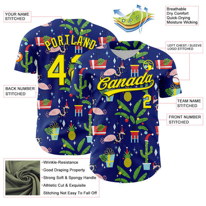 Custom Royal Light Yellow-Black 3D Funny Christmas Authentic Baseball Jersey - Sky-Custom