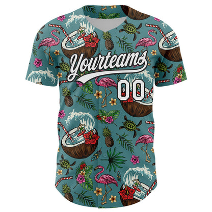 Custom Teal White-Black 3D Funny Christmas Authentic Baseball Jersey - Sky-Custom