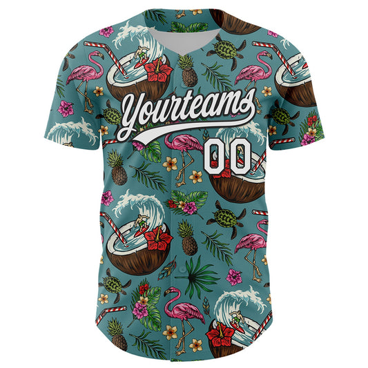 Custom Teal White-Black 3D Funny Christmas Authentic Baseball Jersey - Sky-Custom
