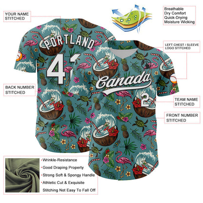Custom Teal White-Black 3D Funny Christmas Authentic Baseball Jersey - Sky-Custom