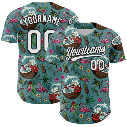 Custom Teal White-Black 3D Funny Christmas Authentic Baseball Jersey - Sky-Custom