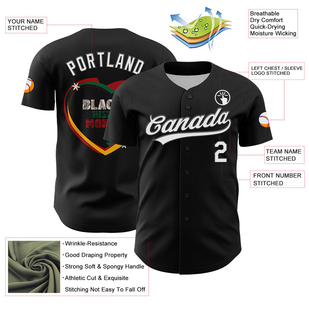 Custom Black White 3D Pattern Design Black History Month Authentic Baseball Jersey - Sky-Custom