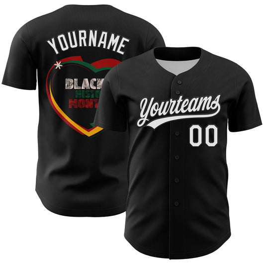 Custom Black White 3D Pattern Design Black History Month Authentic Baseball Jersey - Sky-Custom