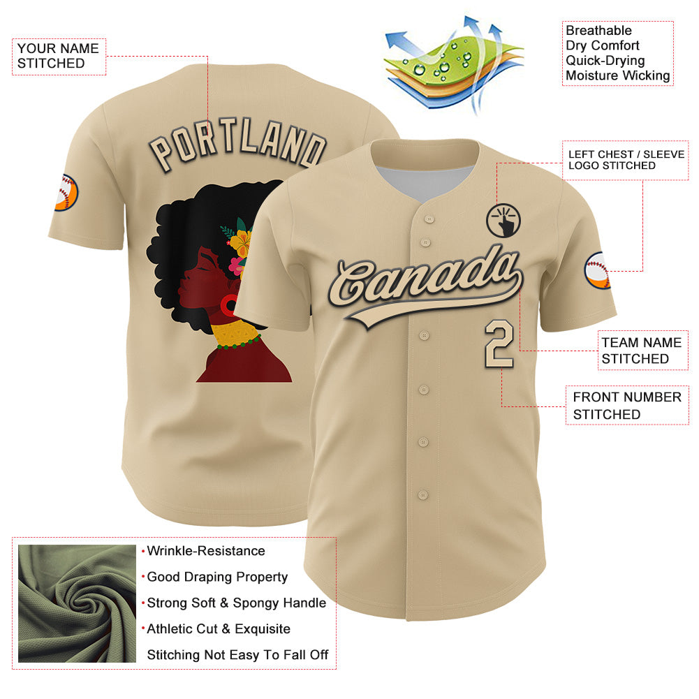 Custom City Cream Black 3D Pattern Design Black History Month Authentic Baseball Jersey - Sky-Custom
