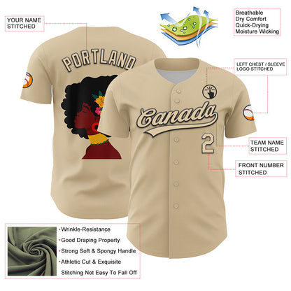 Custom City Cream Black 3D Pattern Design Black History Month Authentic Baseball Jersey - Sky-Custom