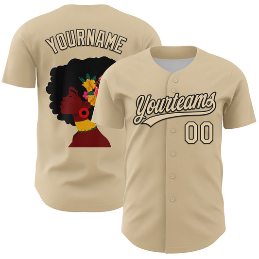 Custom City Cream Black 3D Pattern Design Black History Month Authentic Baseball Jersey - Sky-Custom