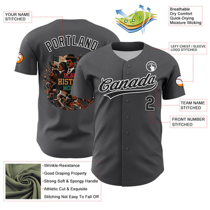 Custom Steel Gray Black-White 3D Pattern Design Black History Month Authentic Baseball Jersey - Sky-Custom