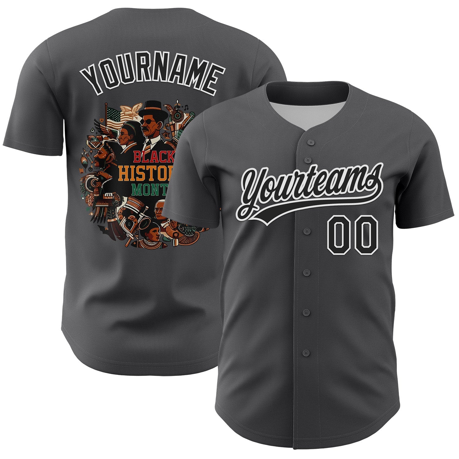 Custom Steel Gray Black-White 3D Pattern Design Black History Month Authentic Baseball Jersey - Sky-Custom