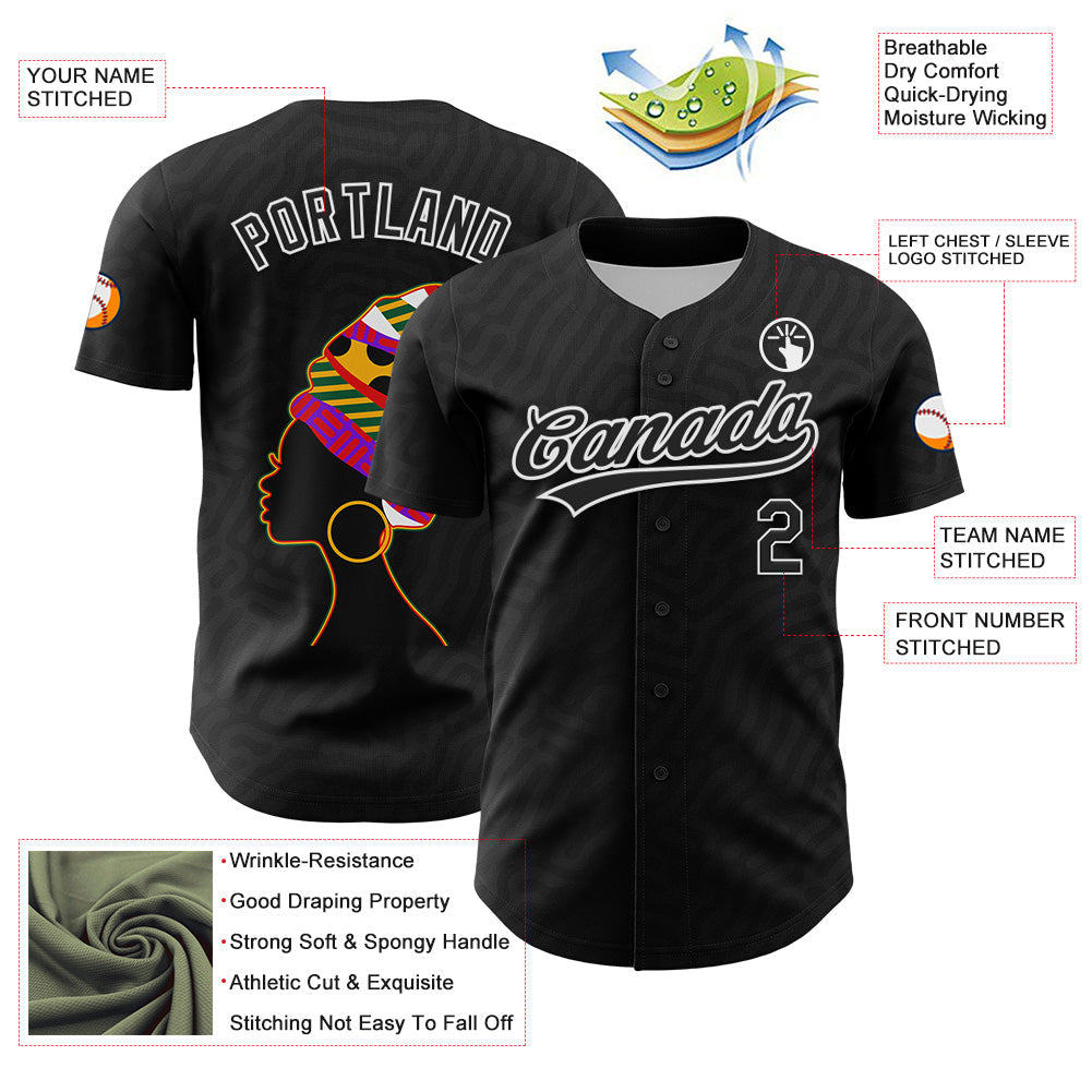 Custom Black White 3D Pattern Design Black History Month Authentic Baseball Jersey - Sky-Custom