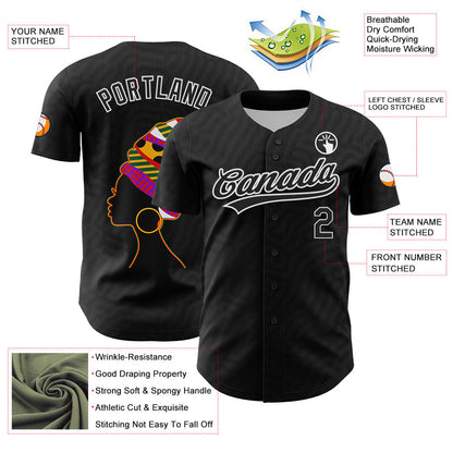 Custom Black White 3D Pattern Design Black History Month Authentic Baseball Jersey - Sky-Custom