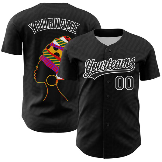 Custom Black White 3D Pattern Design Black History Month Authentic Baseball Jersey - Sky-Custom