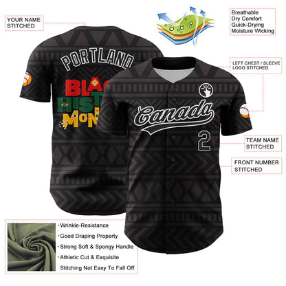 Custom Black White 3D Pattern Design Black History Month Authentic Baseball Jersey - Sky-Custom