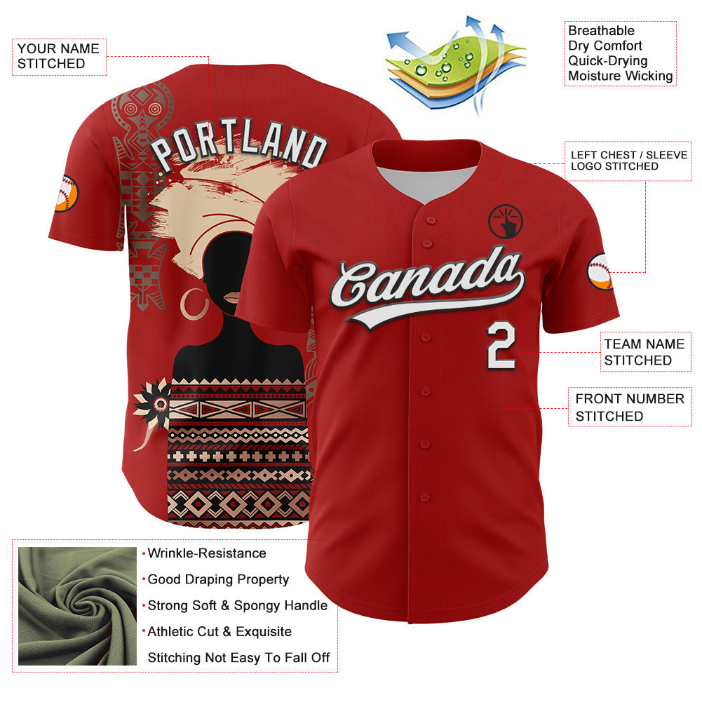 Custom Red White-Black 3D Pattern Design Black History Month Authentic Baseball Jersey - Sky-Custom