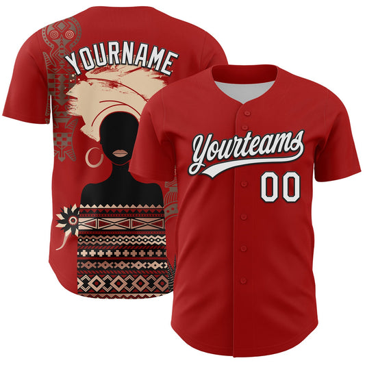 Custom Red White-Black 3D Pattern Design Black History Month Authentic Baseball Jersey - Sky-Custom