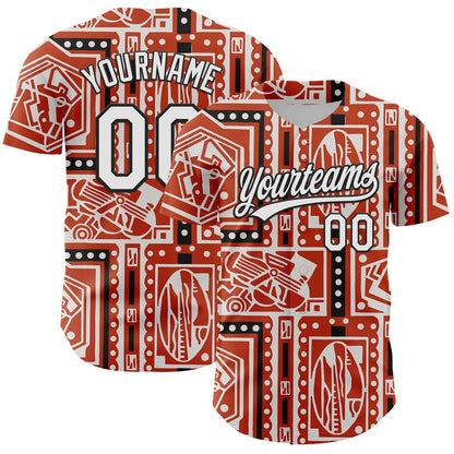 Custom Orange White-Black 3D Pattern Design Black History Month Authentic Baseball Jersey - Sky-Custom