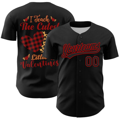 Custom Black Red 3D Love Heart Valentine's Day Authentic Baseball Jersey - Sky-Custom