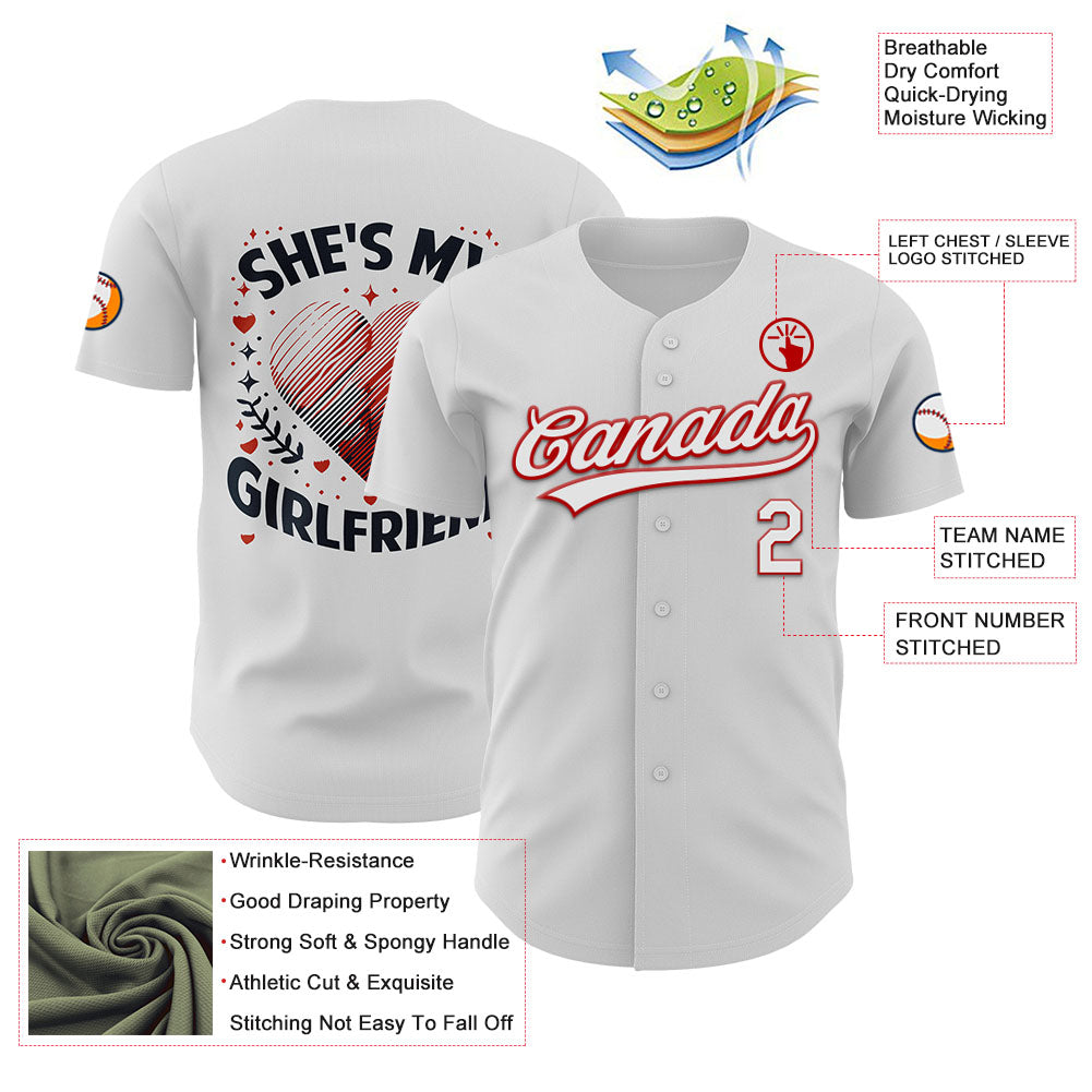 Custom White Red 3D Love Heart Valentine's Day Authentic Baseball Jersey - Sky-Custom