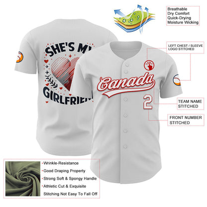 Custom White Red 3D Love Heart Valentine's Day Authentic Baseball Jersey - Sky-Custom