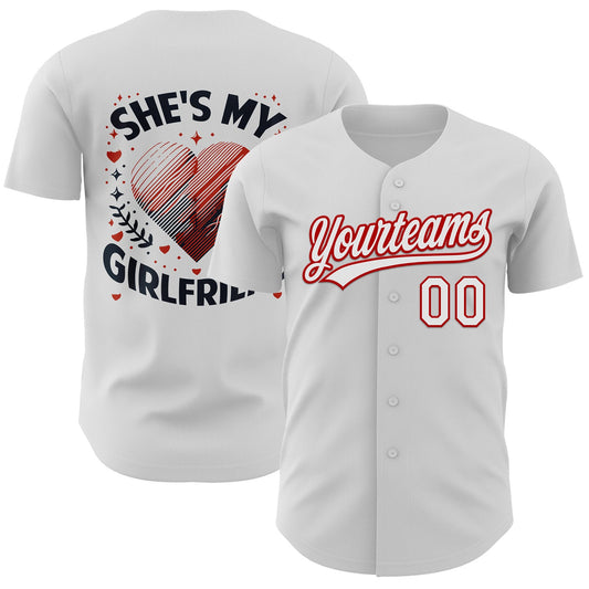 Custom White Red 3D Love Heart Valentine's Day Authentic Baseball Jersey - Sky-Custom