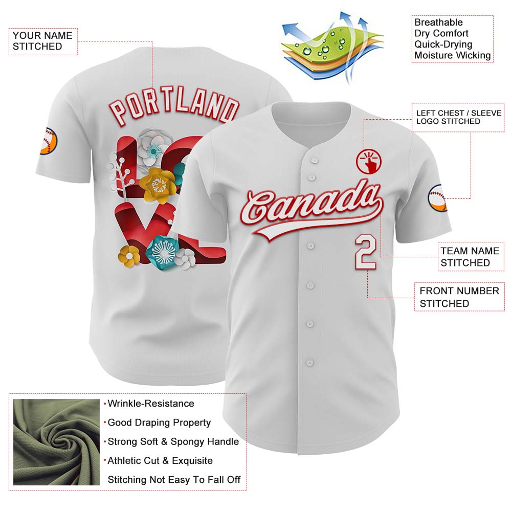 Custom White Red 3D Love Heart Valentine's Day Authentic Baseball Jersey - Sky-Custom