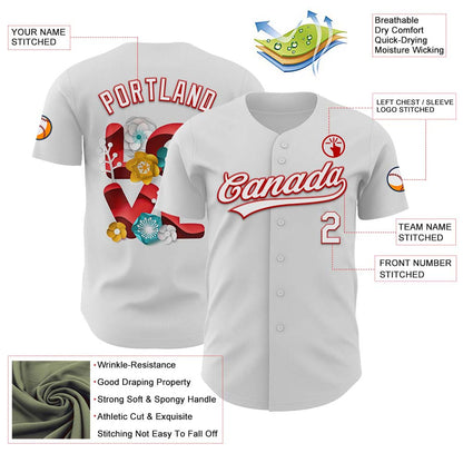 Custom White Red 3D Love Heart Valentine's Day Authentic Baseball Jersey - Sky-Custom