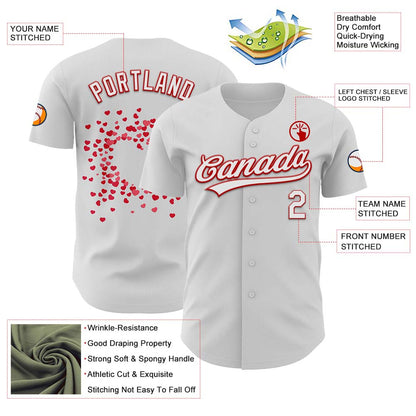 Custom White Red 3D Love Heart Valentine's Day Authentic Baseball Jersey - Sky-Custom