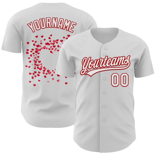 Custom White Red 3D Love Heart Valentine's Day Authentic Baseball Jersey - Sky-Custom