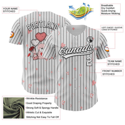 Custom White Black Pinstripe Black 3D Love Heart Valentine's Day Authentic Baseball Jersey - Sky-Custom