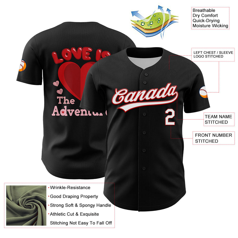 Custom Black White-Red 3D Love Heart Valentine's Day Authentic Baseball Jersey - Sky-Custom