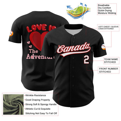 Custom Black White-Red 3D Love Heart Valentine's Day Authentic Baseball Jersey - Sky-Custom