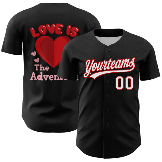 Custom Black White-Red 3D Love Heart Valentine's Day Authentic Baseball Jersey - Sky-Custom