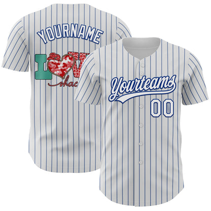 Custom White Royal Pinstripe Royal 3D Love Heart Valentine's Day Authentic Baseball Jersey - Sky-Custom