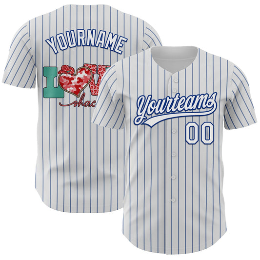 Custom White Royal Pinstripe Royal 3D Love Heart Valentine's Day Authentic Baseball Jersey - Sky-Custom